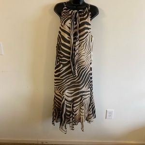 Ralph Lauren Brown/Tan Tiger Print Asymmetric Gauze Georgette Dress